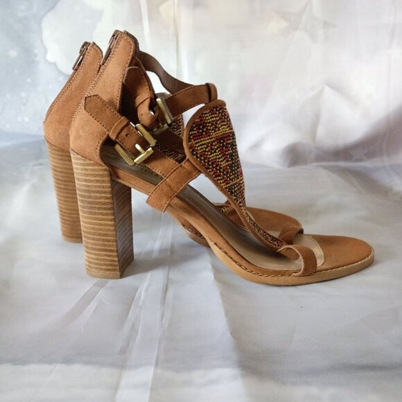 Leila Stone Open Toe Sandals Size 8 High Heel Back Zip Buckles Excellent - Picture 8 of 8